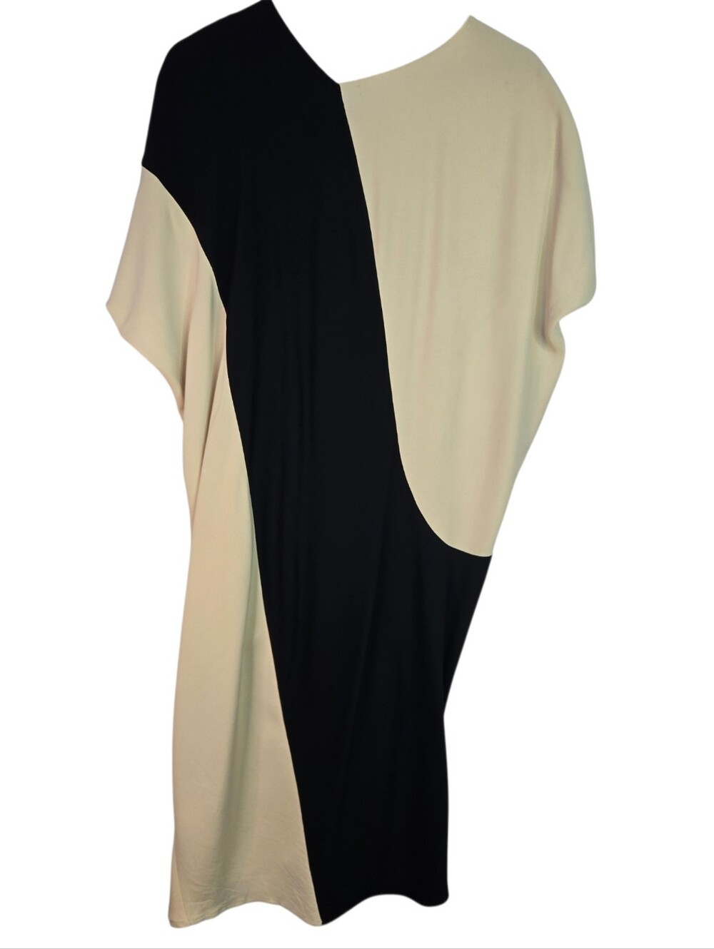 Zero + Maria Cornejo Size 6 V-Neck Aysemetrical Draped Dress 2-tone Black/cream